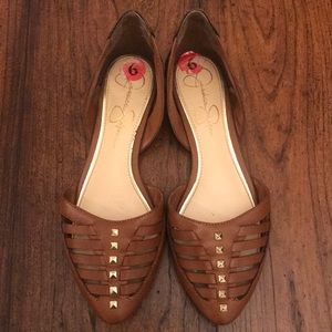Jessica Simpson Cognac Flats with Gold Studs